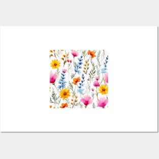Watercolor Assorted Wildflowers Pattern 5 Posters and Art